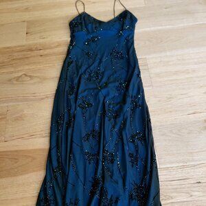 Vintage Rimini by Shaw Blue Black Beaded Maxi Dress Formal Event Glam Size 8P